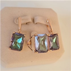 Комплект ювелирной бижутерии коллекция "Дубай" с крупным камнем серьги и кольцо 18 р, покрытие позолота, вставка: фианит, цвет: хамелеон, арт.216.437-18