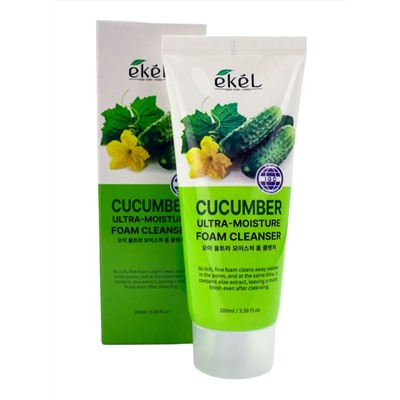 EKEL - ПЕНКА ДЛЯ УМЫВАНИЯ С ЭКСТРАКТОМ ОГУРЦА ULTRA-MOISTURE FOAM CLEANSER CUCUMBER, 100 МЛ