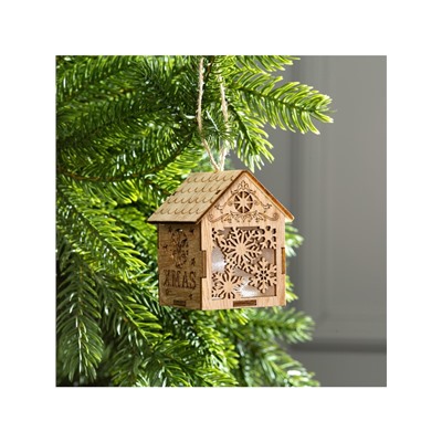 Ёлочная игрушка «Домик со снежинками», 8×6.5×6 см, от батареек, свечение тёплое белое