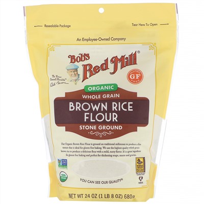 Bob's Red Mill, мука из органического бурого риса, цельнозерновая, 680 г (24 унции)