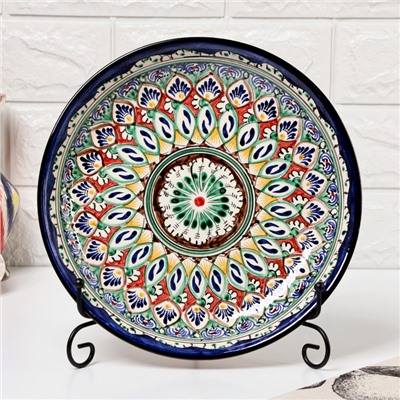 Ляган узбекский Риштанская керамика «Узоры», для плова, d=25 см, синий