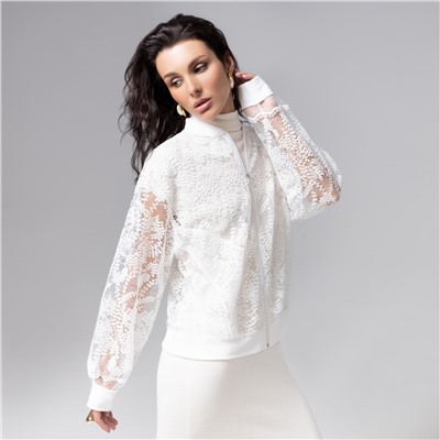 Бомбер кружевной с вышивкой, Секрет смелости (белоснежный)