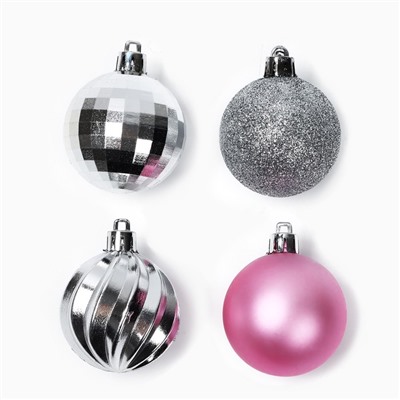 Шары ёлочные новогодние, d=5 см, 10 шт., розовые, серебристые