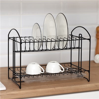 Сушилка для посуды с поддоном 2-х ярусная, разборная, 39.5×24×29.5 см, чёрная