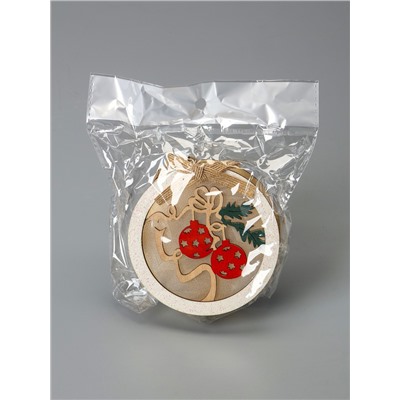 Ёлочная игрушка «Шар с веткой», 10×10×2 см, от батареек, свечение тёплое белое