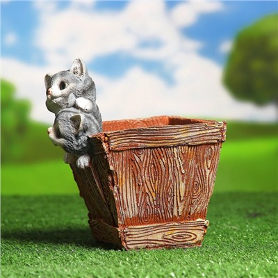 Декоративное кашпо для цветов «Ящик с котятами», 1.3 л, 16×18×20 см, полистоун