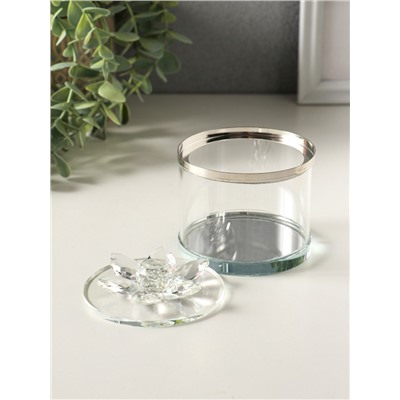 Шкатулка для украшений «Лотос», стекло, с крышкой и металлическим ободком под серебро 8.2×8.2×8.5 см