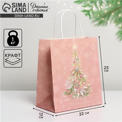 Пакет подарочный новогодний крафтовый «С Новым годом», 22×25×12 см