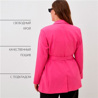 Пиджак женский с поясом MIST plus-size, размер 52, розовый
