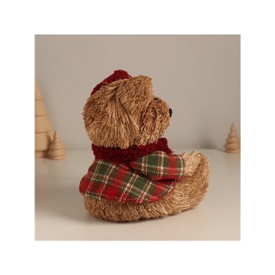 Фигурка новогодняя «Мишка в клетчатом костюме и колпаке», 17×16×13 см