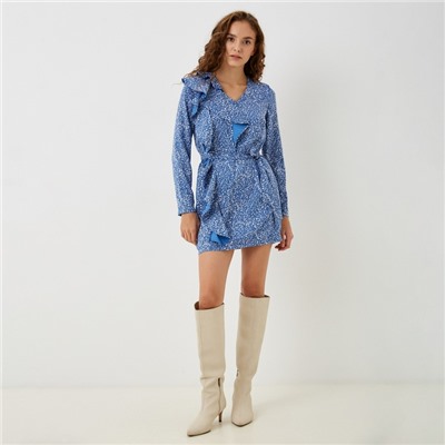 Платье мини женское с воланом MIST, размер 44, голубое