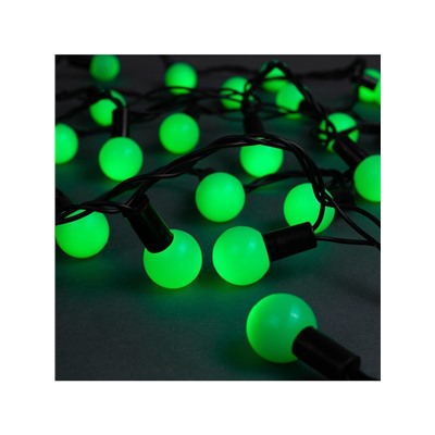 Гирлянда «Нить» 10 м с насадками «Шарики 2.5 см», IP44, тёмная нить, 100 LED, свечение зелёное, 8 режимов, 220 В
