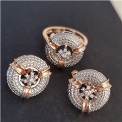 Комплект ювелирная бижутерия коллекция  "Дубай" серьги и кольцо 18 р, покрытие: позолота, вставка: фианиты, цвет: прозрачный, арт.217.326-18