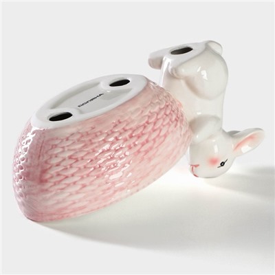 Конфетница Доляна «Зайка», 240 мл, 21.5×12.5×11.5 см, доломит, розовая