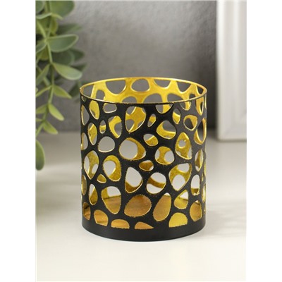 Металлический подсвечник «Цилиндр камушки», 7.5×7.5×8 см, чёрный с золотом