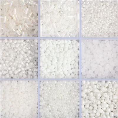 Бисер стекло 6/0, 8/0, 12/0 в шкатулке «Белый», стеклярус, 15.5×9.5×1.6 см