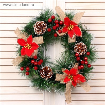 Венок новогодний d=30 см «Зимнее волшебство. Цветы»