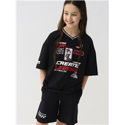 Комплект трикотажный для девочек: фуфайка (футболка), шорты