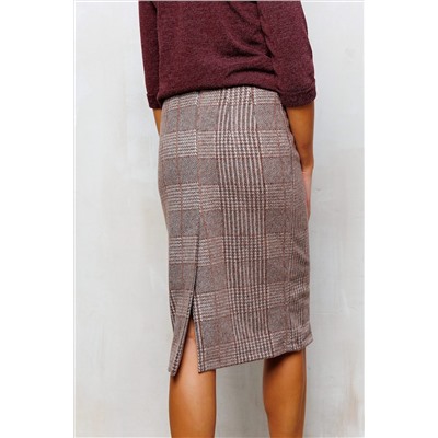 Юбка теплая в клетку миди 273-1BRN НАТАЛИ, 1232215