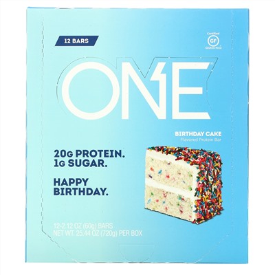 One Brands, ONE Bar, Birthday Cake, 12 Bars, 2.12 oz (60 g) Each