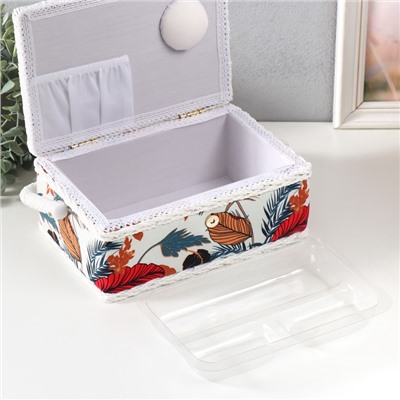 Шкатулка для рукоделия и шитья «Тропические листья», хранение ниток, иголок, мелочи, 24×16×11 см