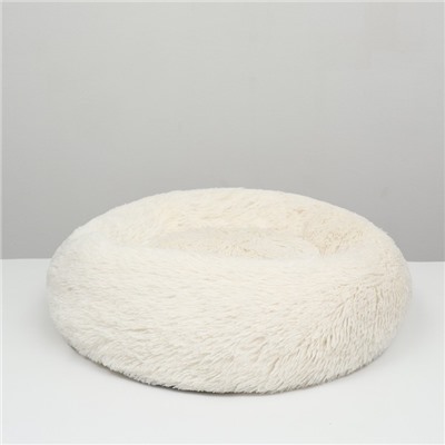 Лежанка для собак и кошек, длинный мех, 80×80×25 см, молочная