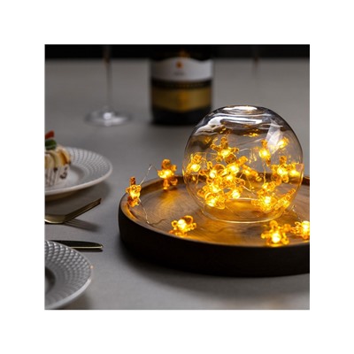 Гирлянда «Нить» 2 м роса с насадками «Пряничный человечек», IP20, серебристая нить, 20 LED, 2 режима, батарейки ААх2 (нет в комплекте), свечение тёплое белое