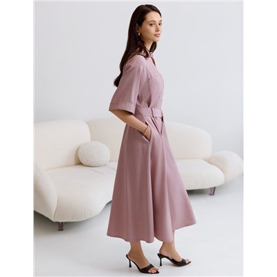 Платье-рубашка А-силуэта с поясом и карманами из плотного лиоцелла