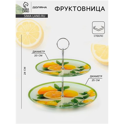 Этажёрка-фруктовница круглая Доляна «Дольче», 2 яруса, d=25/20 см, стекло, жёлтая
