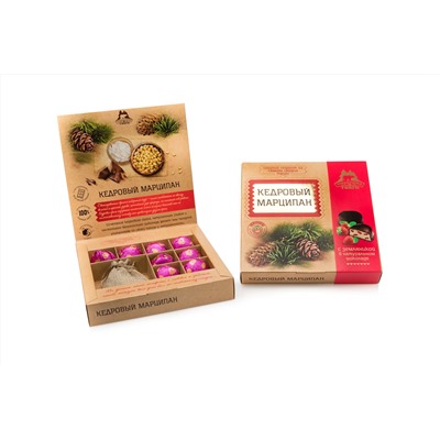 Кедровый марципан с ЗЕМЛЯНИКОЙ и травяным чаем / коробка / 120 гр / ТМ Территория Тайги