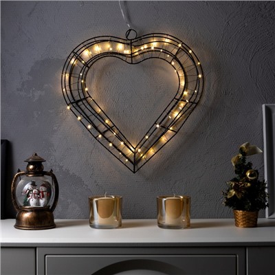 Светодиодная фигура «Сердце» 40.5×39.5 см, металл, батарейки ААх2 (не в комплекте), свечение тёплое белое