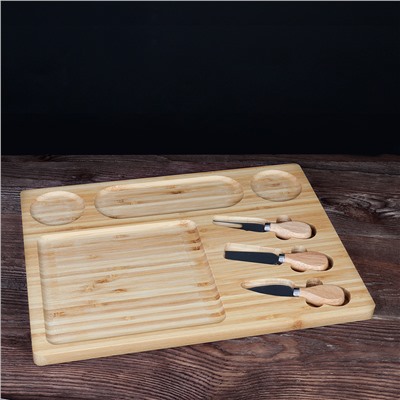 Набор сервировочный для сыра 25х45х3 см / KF-S4 /уп 10/ Бамбук доска 2 ножа и вилка