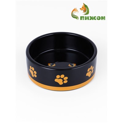 Миска керамическая «Черный кот» 300 мл - 12.5×12.5×4.5 см, черная/жёлтая