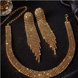 Комплект вечерней бижутерии со стразами чокер и серьги, цвет: шампань, арт.012.097