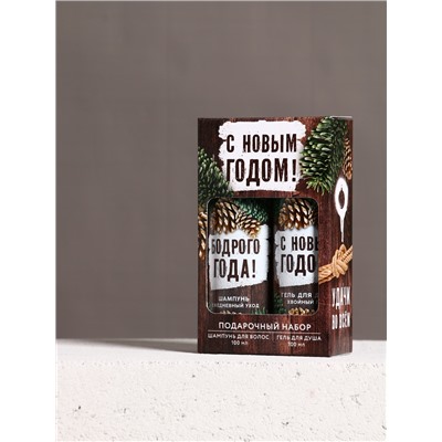 Подарочный набор новогодний мужской «С праздником»: гель для душа и шампунь для волос, 2×100 мл, Чистое счастье