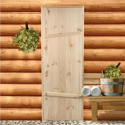 Дверь для бани и сауны, 190×70 см по коробке, сосна, на клиньях, массив, «Добропаровъ»