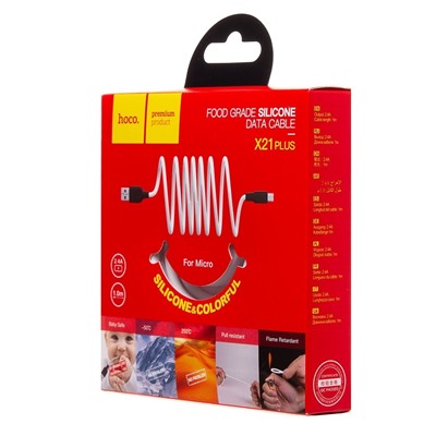 Кабель USB - micro USB Hoco X21 Plus (silicone) 12W 100см 2,4A  (white/black)