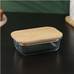 Контейнер для еды BellaTenero «Эко», 370 мл, с бамбуковой крышкой, жаропрочное стекло, прозрачный