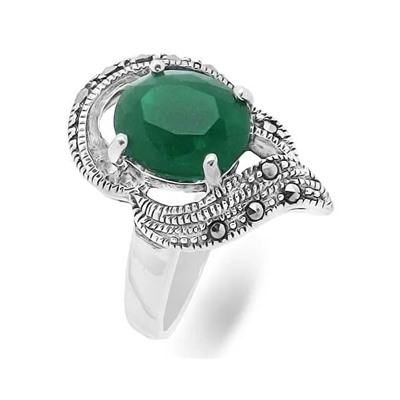 Кольцо из серебра зеленый агат, марказит, SL-AGA61