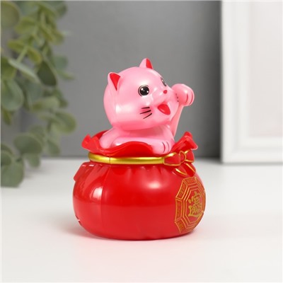 Маятник настольный антистресс «Счастливый кот в денежном мешке», пластик, белый, 7×7×9 см