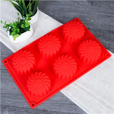 Форма для выпечки 6 ячеек силиконовая Цветы Ромашка 3,5 см / HL-069 /уп 200/ 0,11/ 26*16*3,5