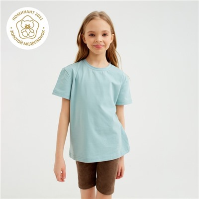 Футболка детская однотонная MINAKU: Basic line, цвет аквамарин, рост 134 см