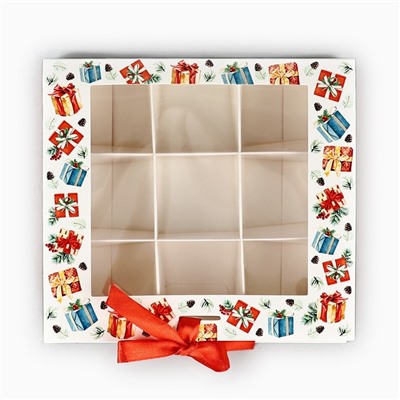 Коробка под 9 конфет с ячейками «Новогодние подарки» 14.5×13.5×3.5 см