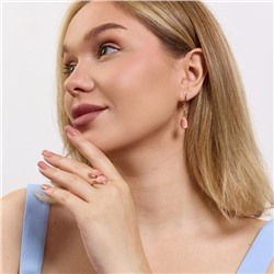 Комплект ювелирной бижутерии коллекция "Дубай" серьги и кольцо 20 р, покрытие позолота, вставка: искусственный кошачий глаз, цвет: розовый, арт.314.984-20