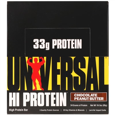 Universal Nutrition, батончики с высоким содержанием белка, шоколад и арахисовая паста, 16 батончиков по 85 г (3 унции)