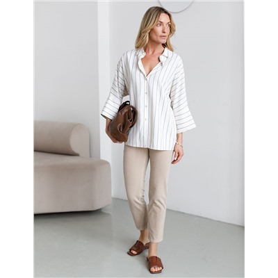 Укороченные эластичные брюки слим из микро вельвета