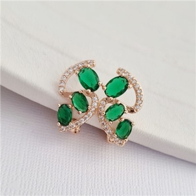 Комплект ювелирной бижутерии коллекция "Дубай" серьги и кулон, покрытие позолота, вставка: фианиты и цирконы, цвет: зеленый и прозрачный, арт.414.030