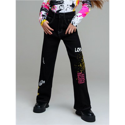 Брюки текстильные джинсовые утепленные для девочек