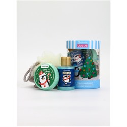 Подарочный набор новогодний в тубусе «Пингвинята», бомбочка, гель, мочалка, URAL LAB
