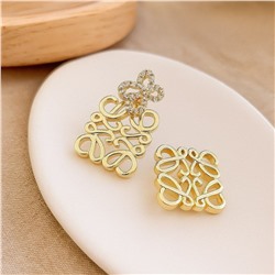 Серьги ажурные под бренд со стразами, висячие, цвет покрытия лимонная позолота, арт.313.226